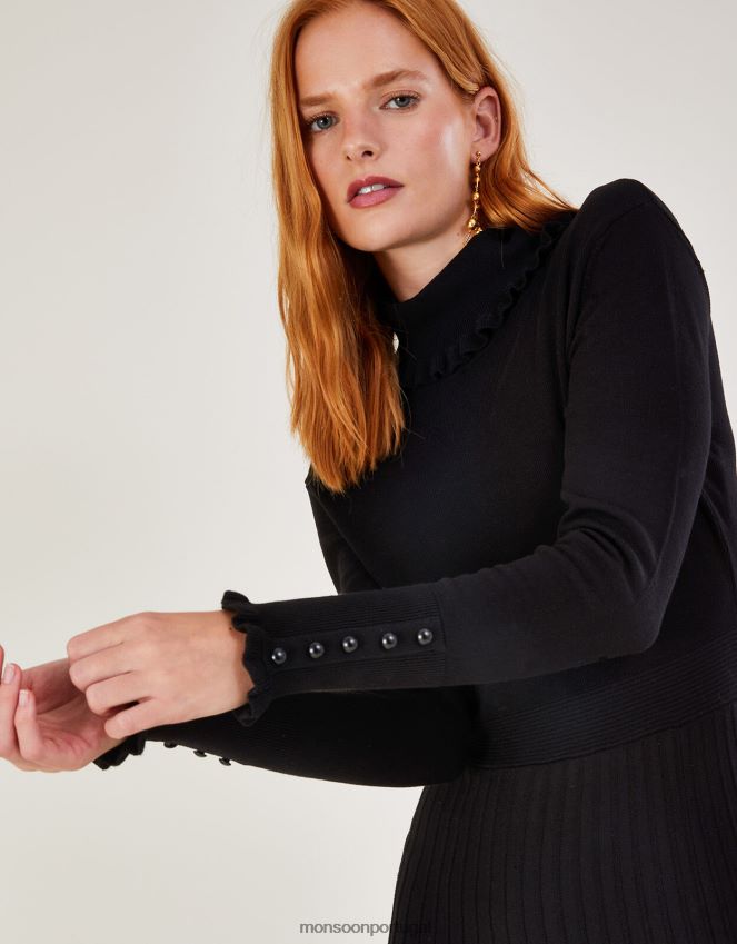 roupas vestido de malha com gola enrolada e lençol ecovero Monsoon mulheres preto RPLH8F1102