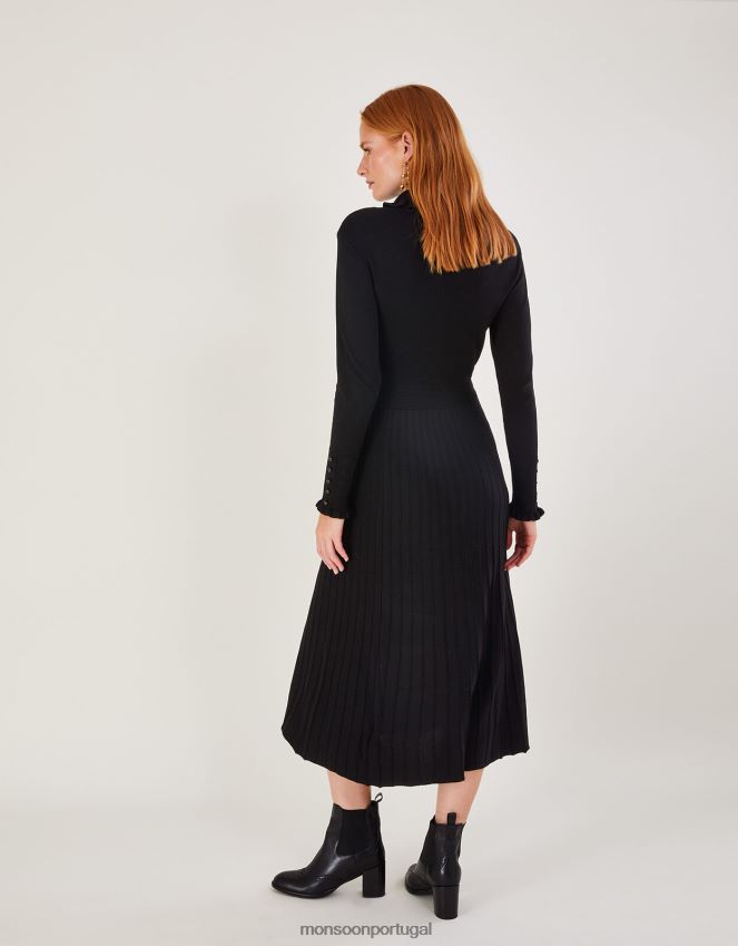 roupas vestido de malha com gola enrolada e lençol ecovero Monsoon mulheres preto RPLH8F1102