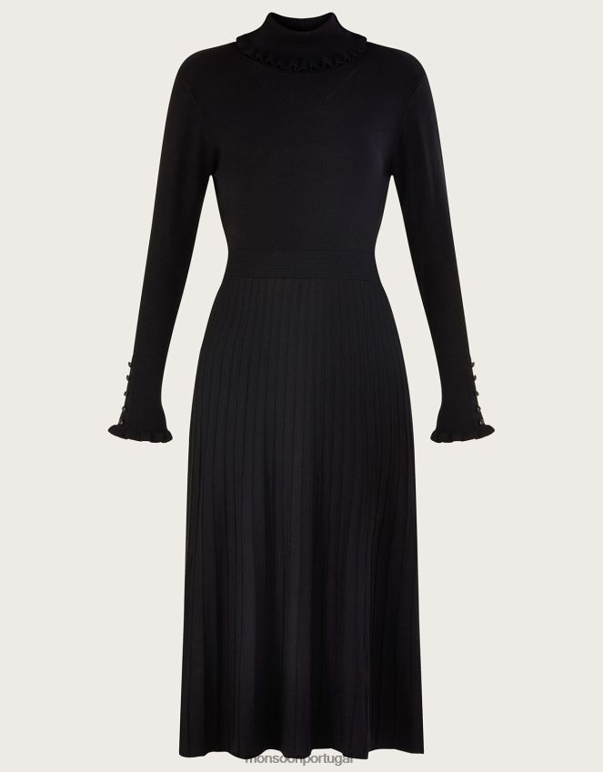 roupas vestido de malha com gola enrolada e lençol ecovero Monsoon mulheres preto RPLH8F1102