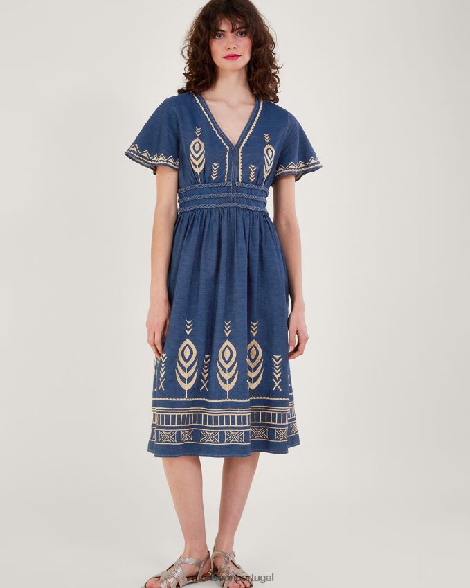 roupas vestido de penas de pavão Monsoon mulheres azul (azul jeans) RPLH8F541