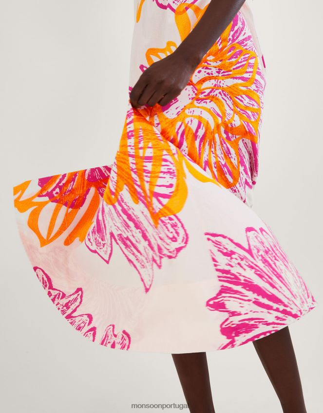 roupas vestido de popeline floral marguerite em algodão sustentável Monsoon mulheres marfim RPLH8F350