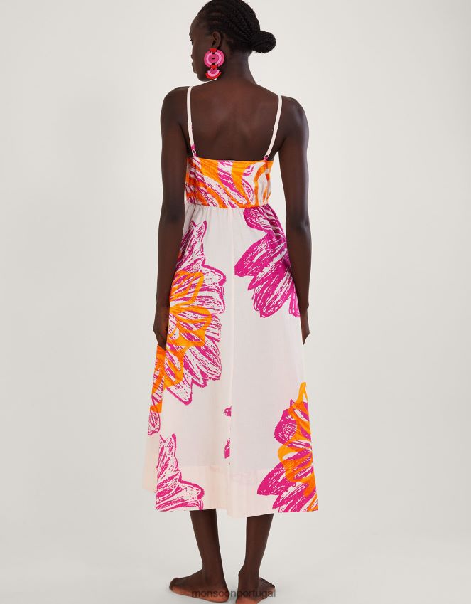 roupas vestido de popeline floral marguerite em algodão sustentável Monsoon mulheres marfim RPLH8F350