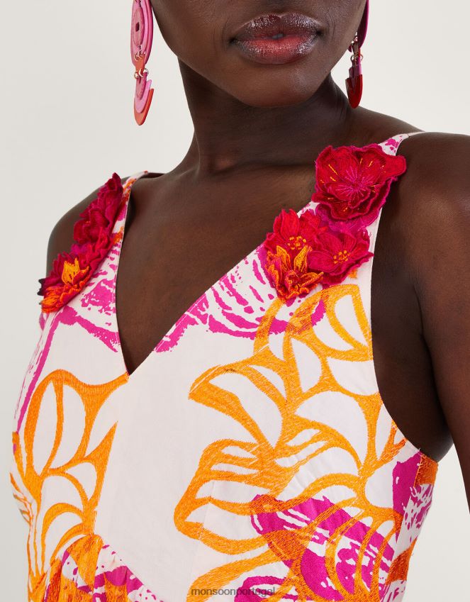 roupas vestido de popeline floral marguerite em algodão sustentável Monsoon mulheres marfim RPLH8F350