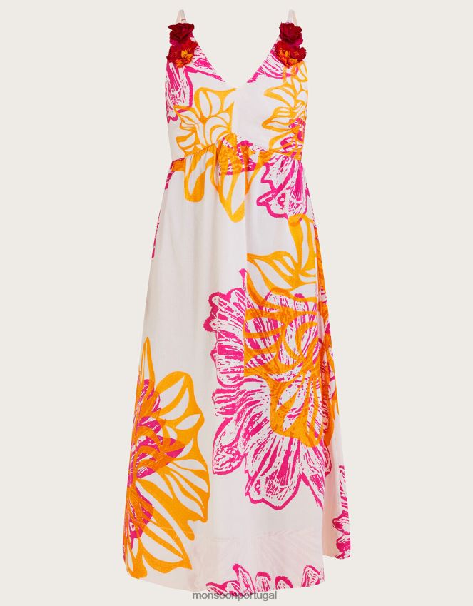 roupas vestido de popeline floral marguerite em algodão sustentável Monsoon mulheres marfim RPLH8F350