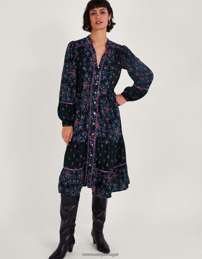 roupas vestido de veludo Monsoon mulheres preto RPLH8F1