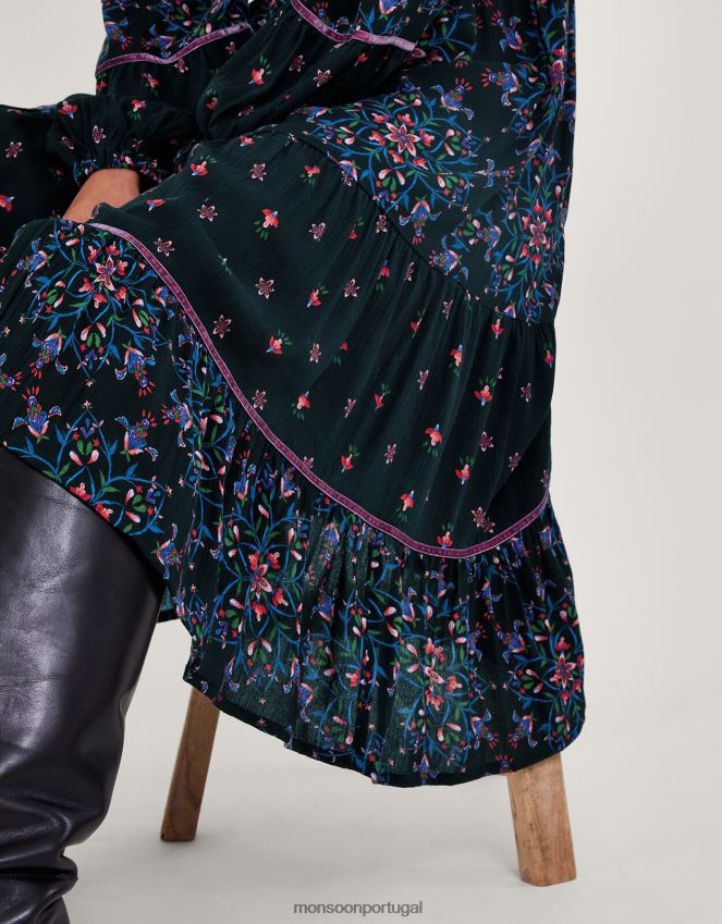 roupas vestido de veludo Monsoon mulheres preto RPLH8F1