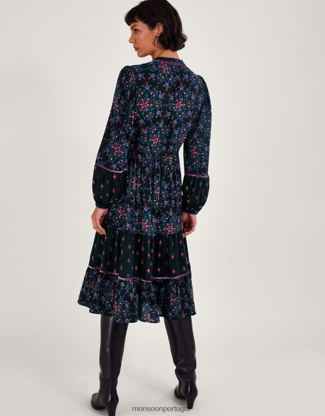 roupas vestido de veludo Monsoon mulheres preto RPLH8F1