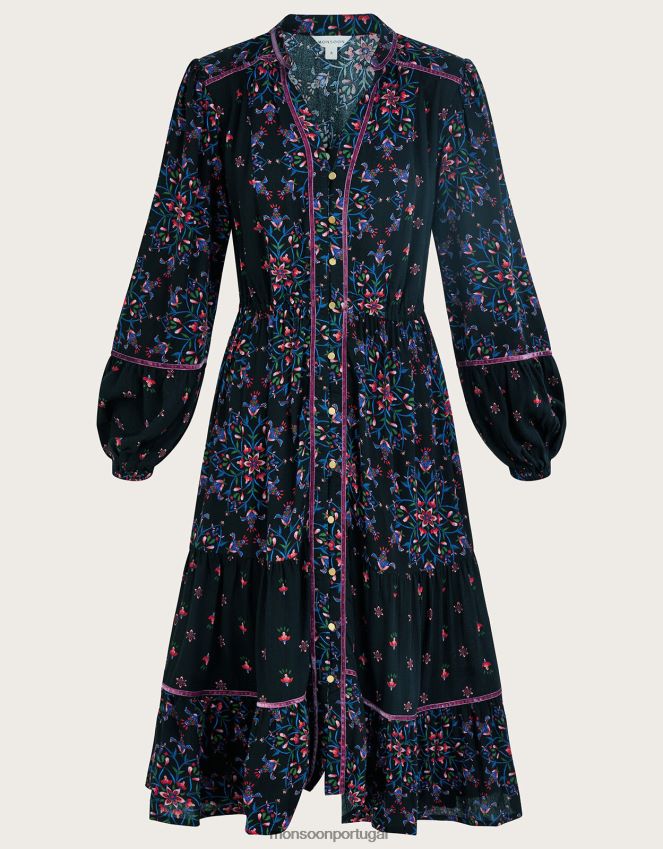 roupas vestido de veludo Monsoon mulheres preto RPLH8F1