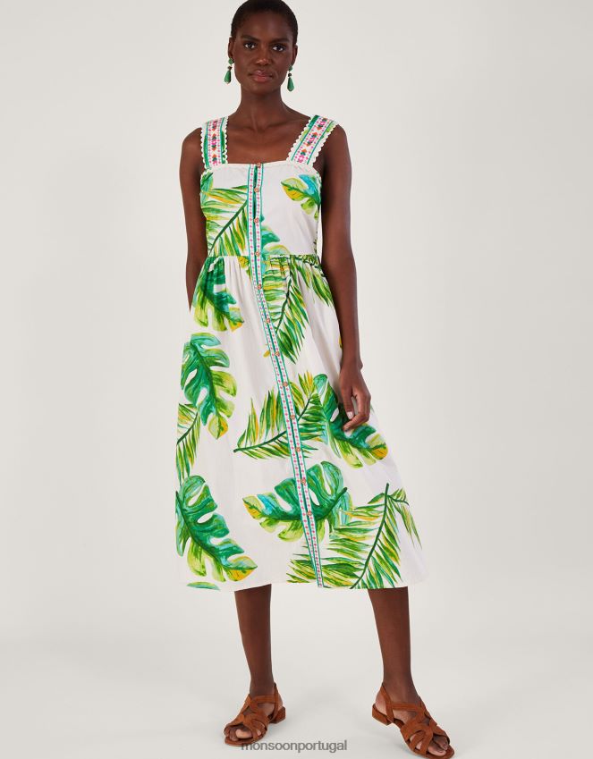 roupas vestido de verão com estampa de palma Monsoon mulheres branco RPLH8F127