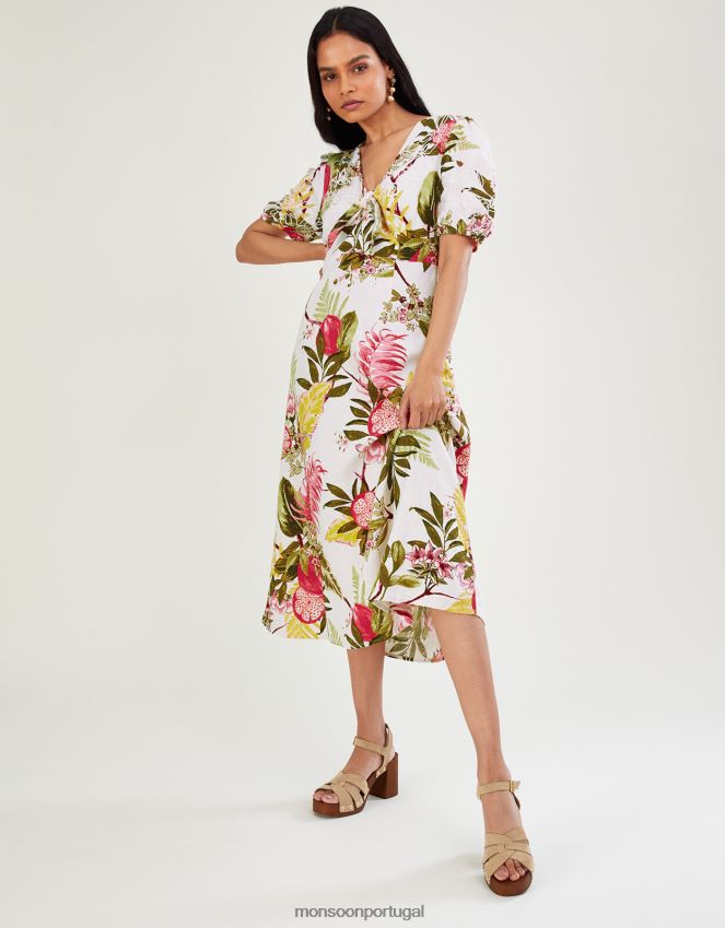 roupas vestido eliana romã em mistura de linho Monsoon mulheres marfim RPLH8F1105