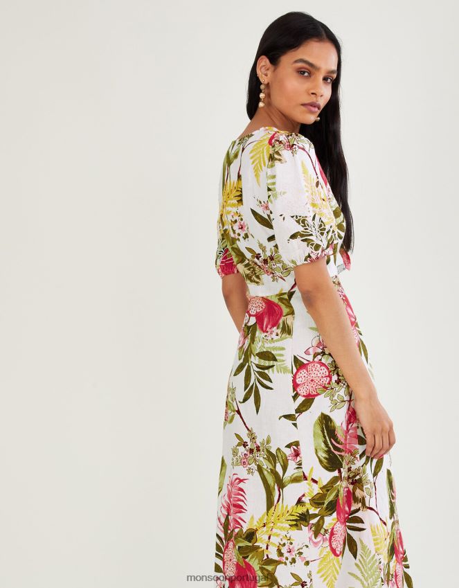 roupas vestido eliana romã em mistura de linho Monsoon mulheres marfim RPLH8F1105