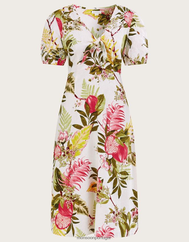 roupas vestido eliana romã em mistura de linho Monsoon mulheres marfim RPLH8F1105