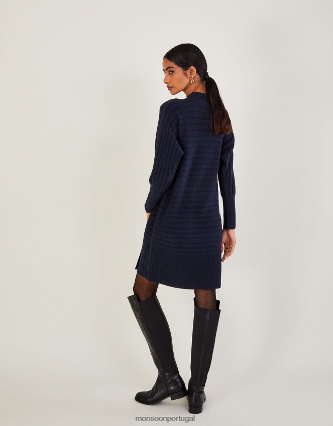roupas vestido em malha canelada com poliéster reciclado Monsoon mulheres azul-marinho) RPLH8F1066