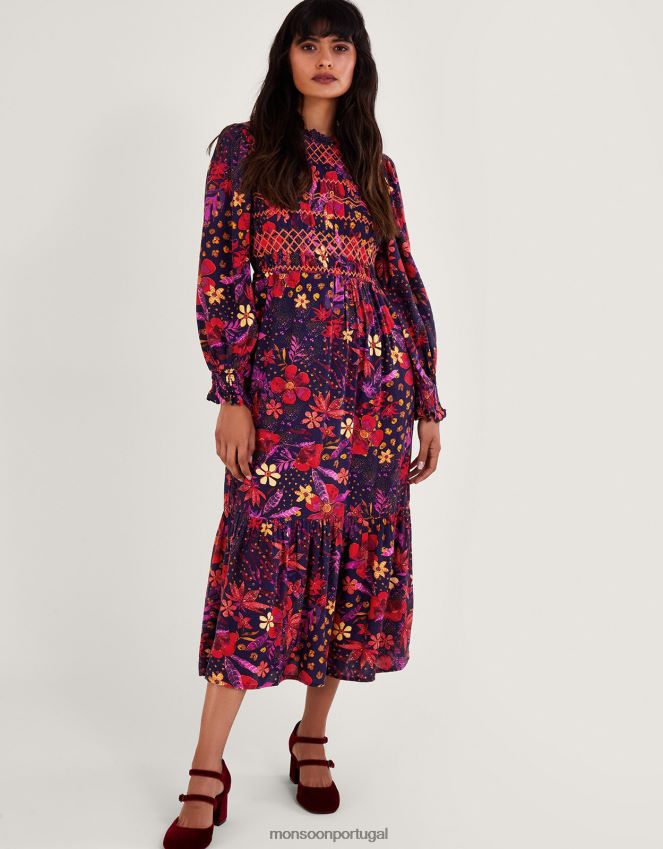 roupas vestido floral Monsoon mulheres azul-marinho) RPLH8F80