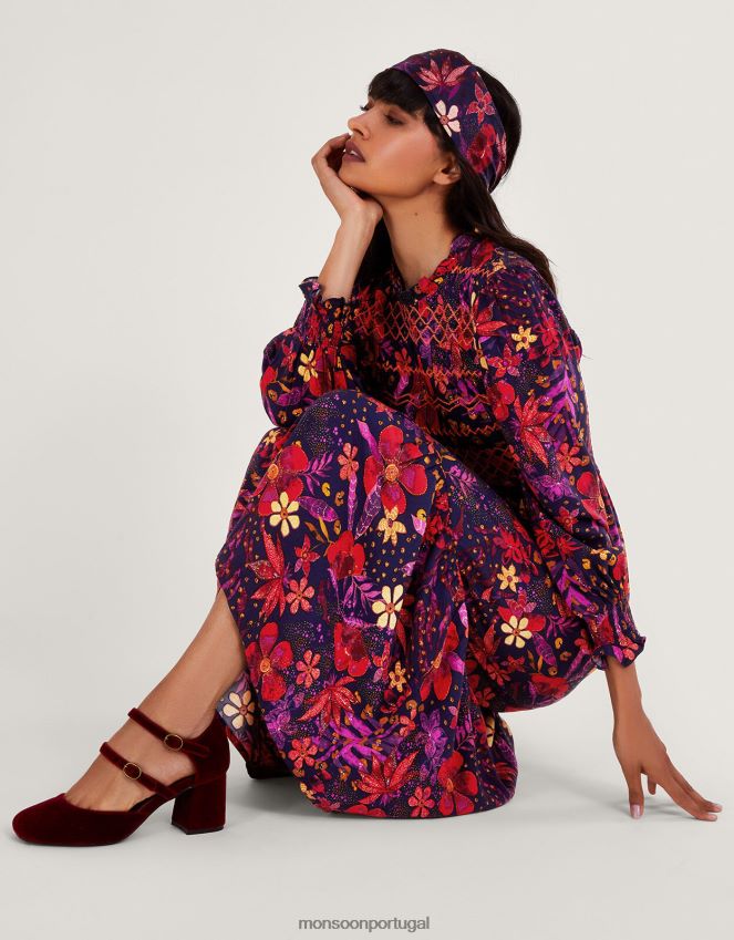 roupas vestido floral Monsoon mulheres azul-marinho) RPLH8F80