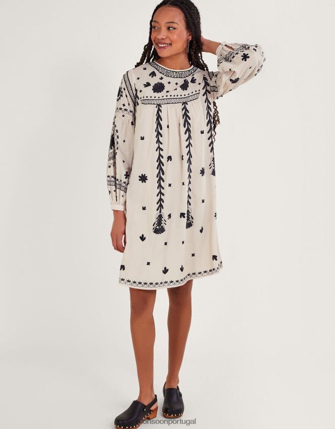roupas vestido floral monocromático Monsoon mulheres marfim RPLH8F789