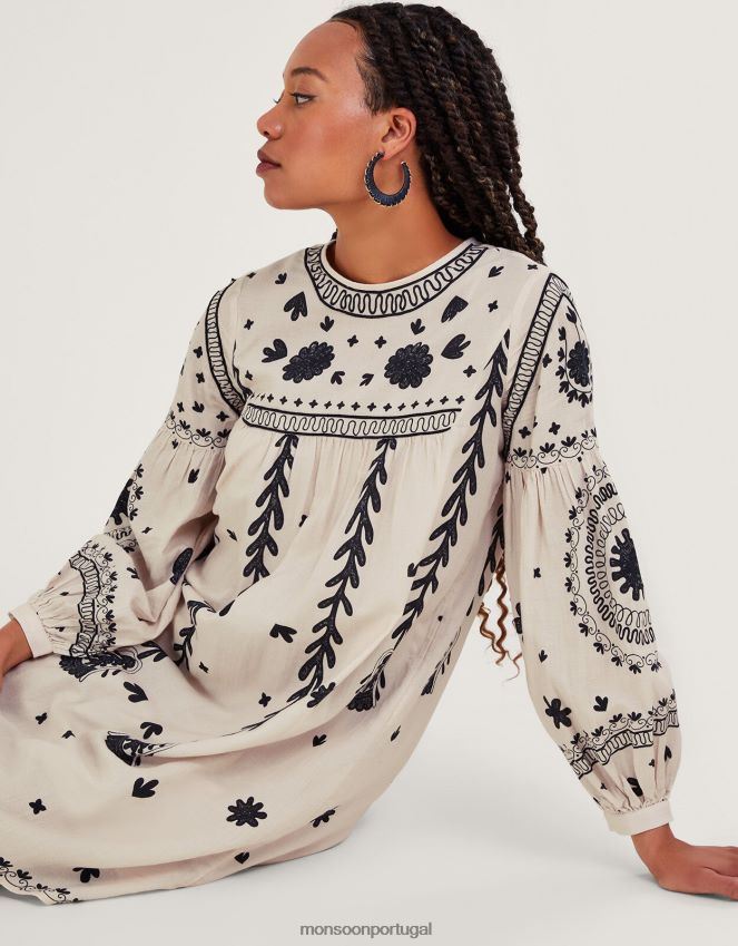 roupas vestido floral monocromático Monsoon mulheres marfim RPLH8F789