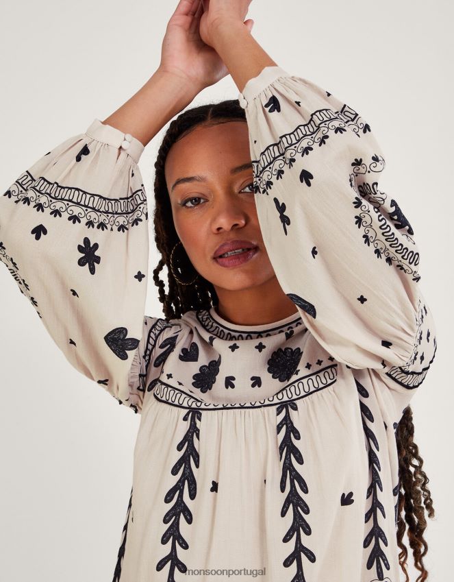 roupas vestido floral monocromático Monsoon mulheres marfim RPLH8F789