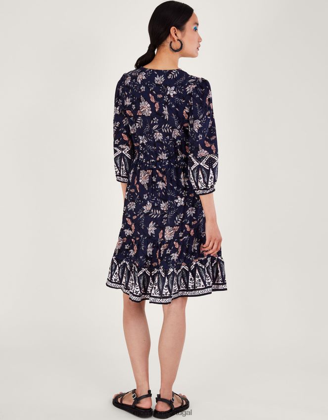 roupas vestido floral no joelho Monsoon mulheres azul-marinho) RPLH8F23