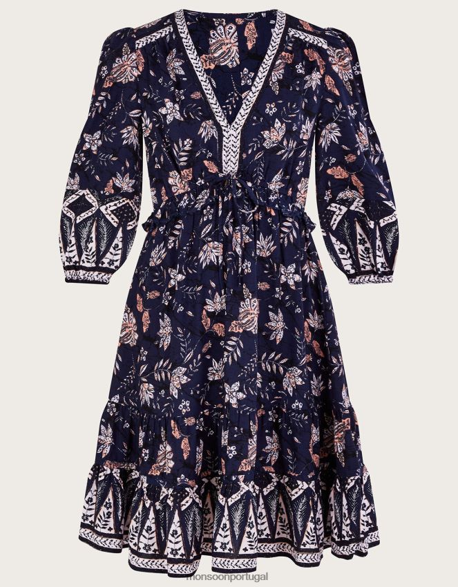 roupas vestido floral no joelho Monsoon mulheres azul-marinho) RPLH8F23