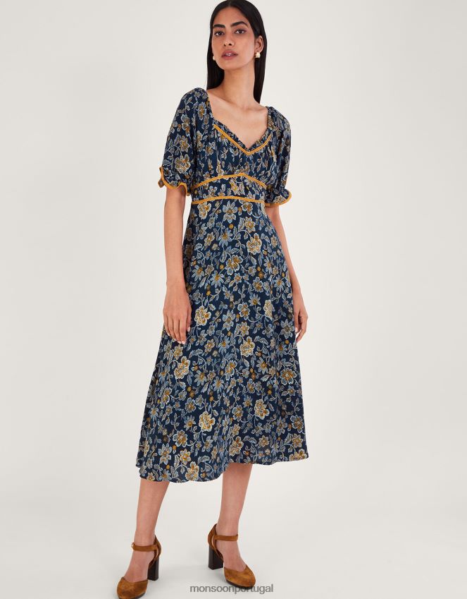 roupas vestido florido Monsoon mulheres azul-marinho) RPLH8F126