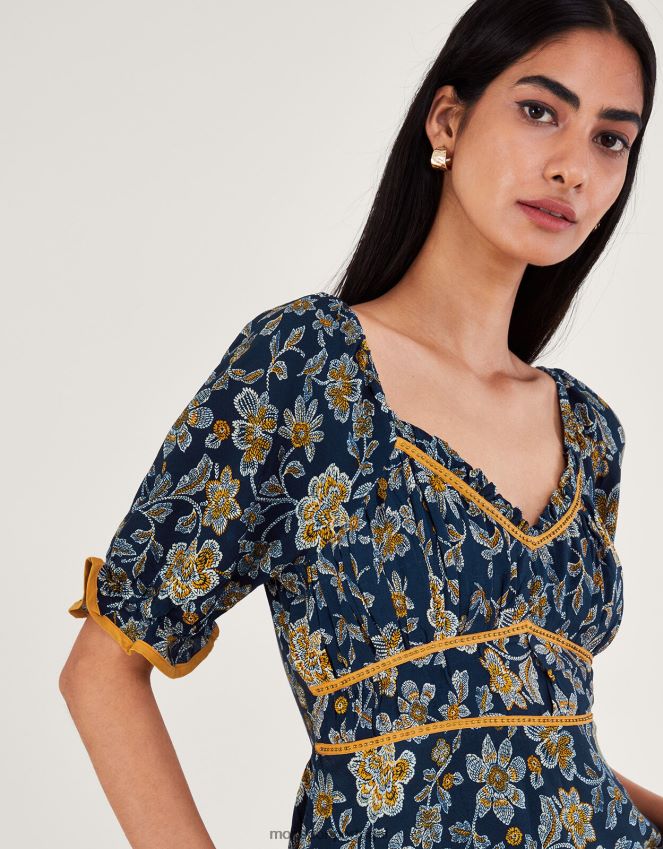 roupas vestido florido Monsoon mulheres azul-marinho) RPLH8F126