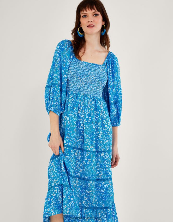 roupas vestido gabby franzido em viscose sustentável Monsoon mulheres azul RPLH8F762