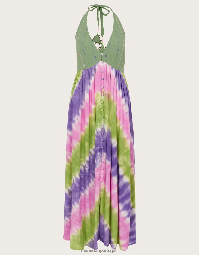 roupas vestido halter chevron com estampa tie-dye em lenzing ecovero Monsoon mulheres rosa RPLH8F311