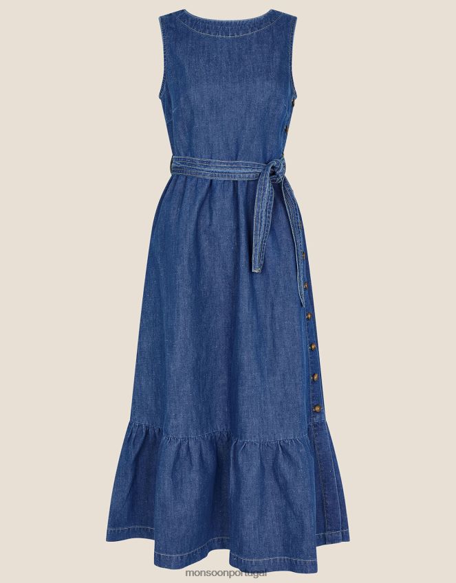 roupas vestido jeans de cânhamo sem mangas em camadas Monsoon mulheres azul (azul jeans) RPLH8F786