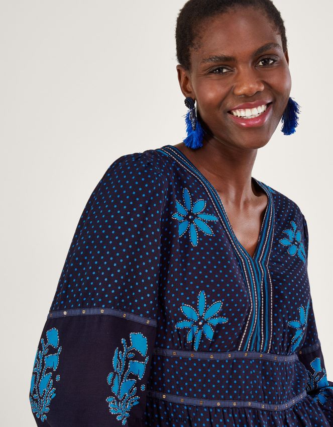 roupas vestido maxi estampado com pétalas Monsoon mulheres azul RPLH8F1017