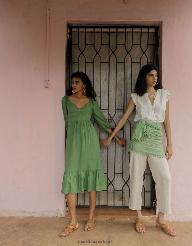 roupas vestido melanie tea em mistura de linho Monsoon mulheres verde RPLH8F712
