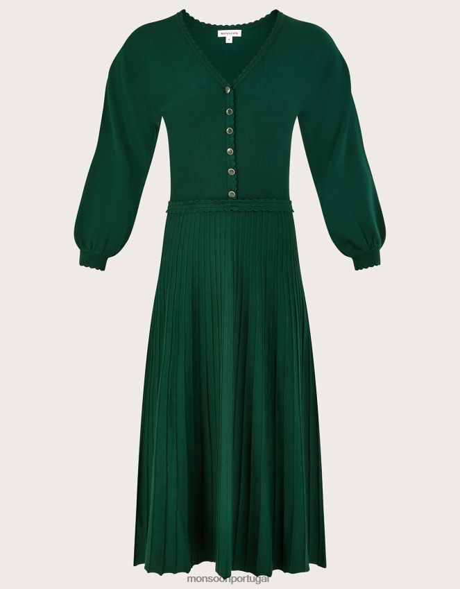 roupas vestido midi com decote em V e lençol ecovero Monsoon mulheres verde (verde escuro) RPLH8F118