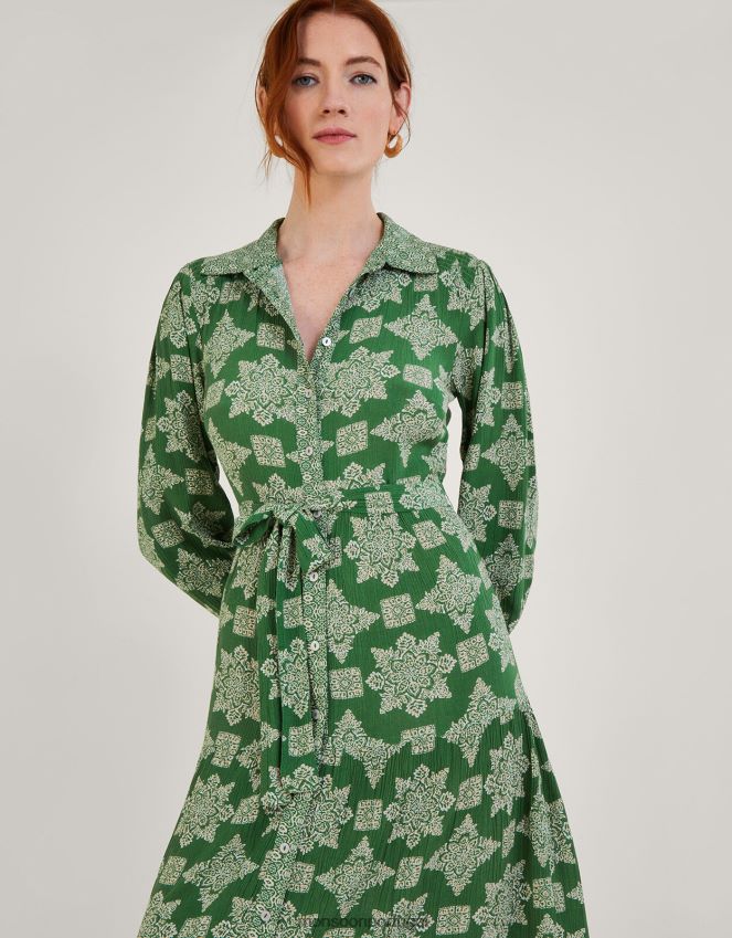 roupas vestido midi com estampa geométrica fernanda em lenzing ecovero Monsoon mulheres verde RPLH8F1014