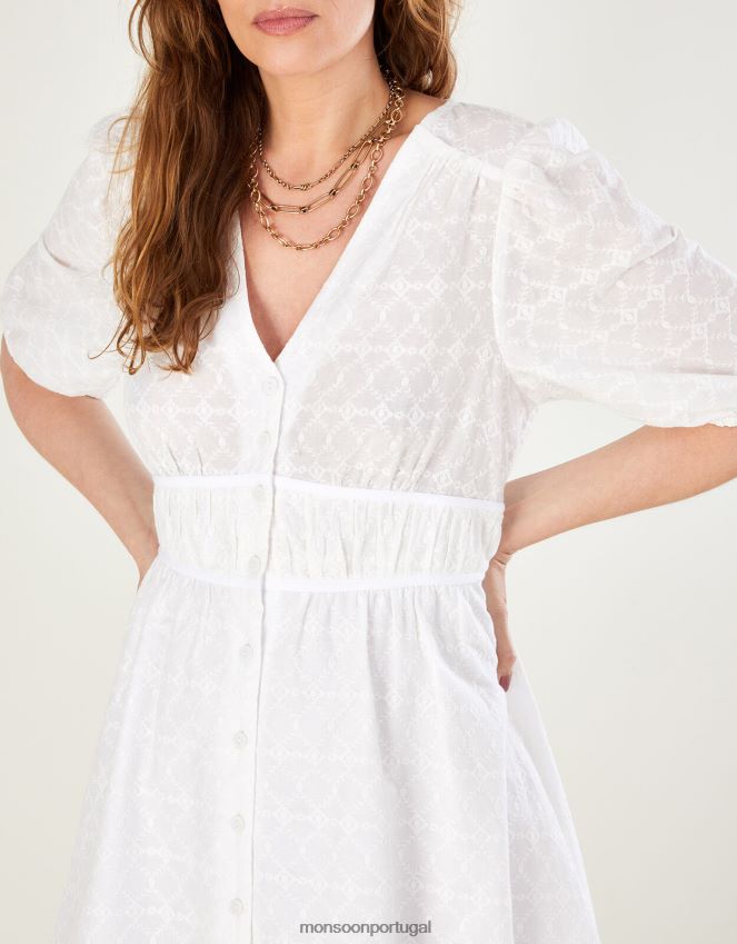 roupas vestido midi dolly em algodão sustentável Monsoon mulheres branco RPLH8F913