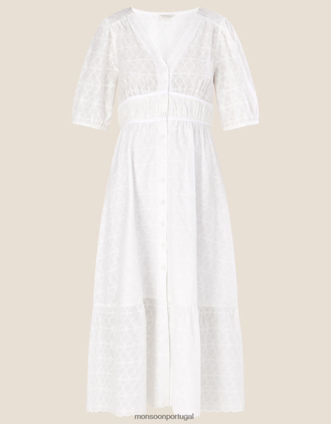 roupas vestido midi dolly em algodão sustentável Monsoon mulheres branco RPLH8F913