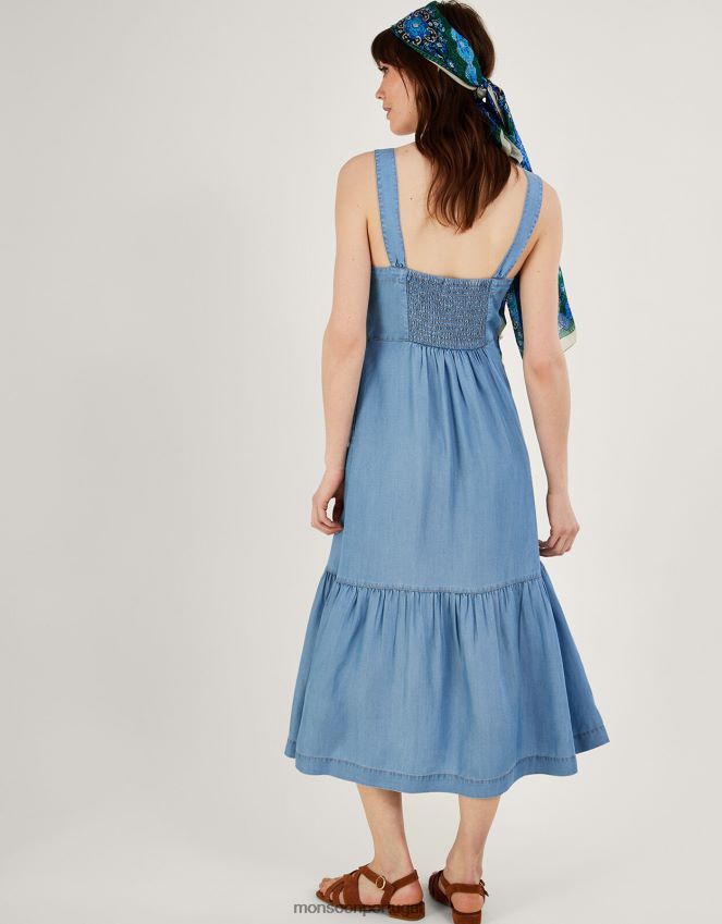 roupas vestido midi jeans em camadas Monsoon mulheres azul (azul jeans) RPLH8F833