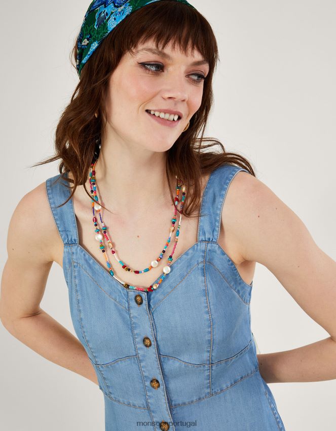 roupas vestido midi jeans em camadas Monsoon mulheres azul (azul jeans) RPLH8F833