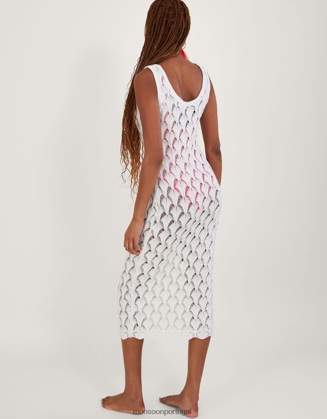 roupas vestido midi praia pointelle Monsoon mulheres marfim RPLH8F339