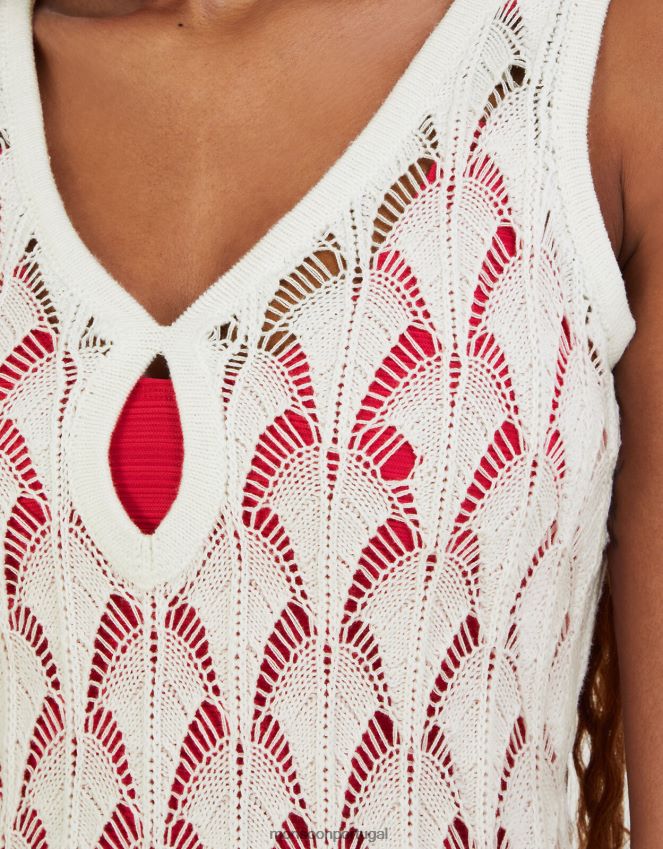 roupas vestido midi praia pointelle Monsoon mulheres marfim RPLH8F339