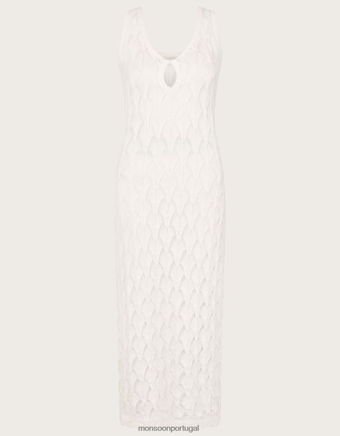 roupas vestido midi praia pointelle Monsoon mulheres marfim RPLH8F339