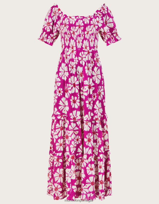roupas vestido murtle com estampa xilogravura em viscose sustentável Monsoon mulheres rosa RPLH8F884