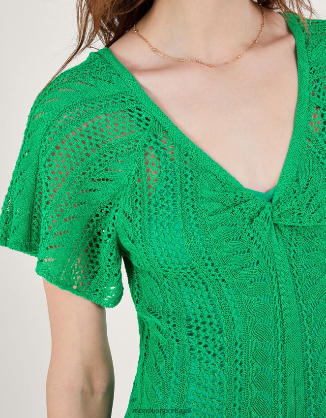 roupas vestido pointelle manga anjo com algodão sustentável Monsoon mulheres verde RPLH8F662