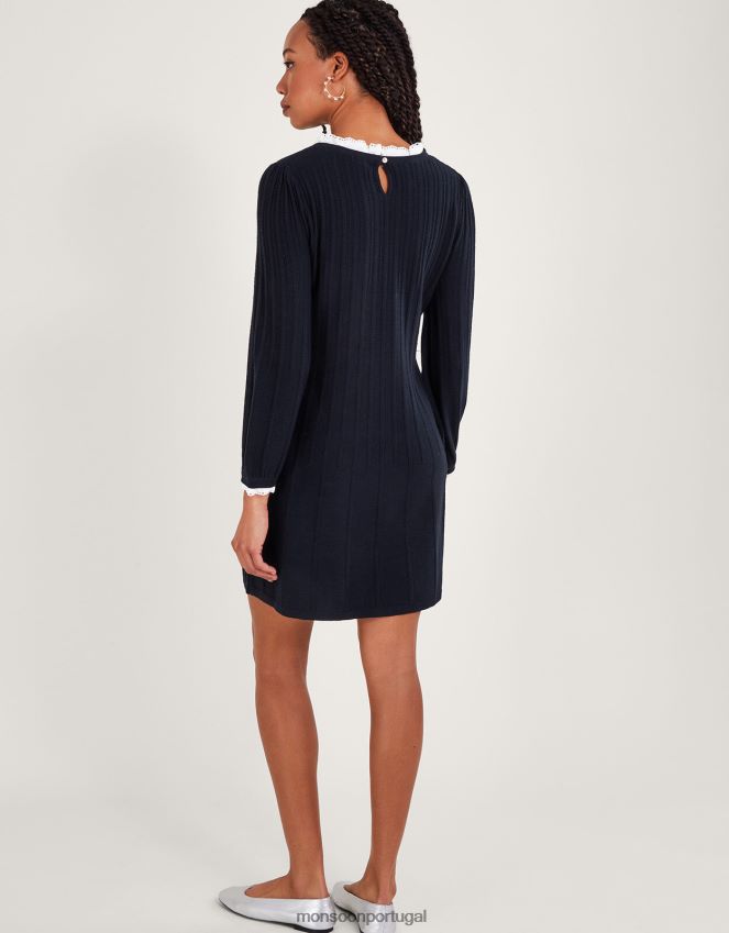 roupas vestido rodado com acabamento em renda Monsoon mulheres azul-marinho) RPLH8F63