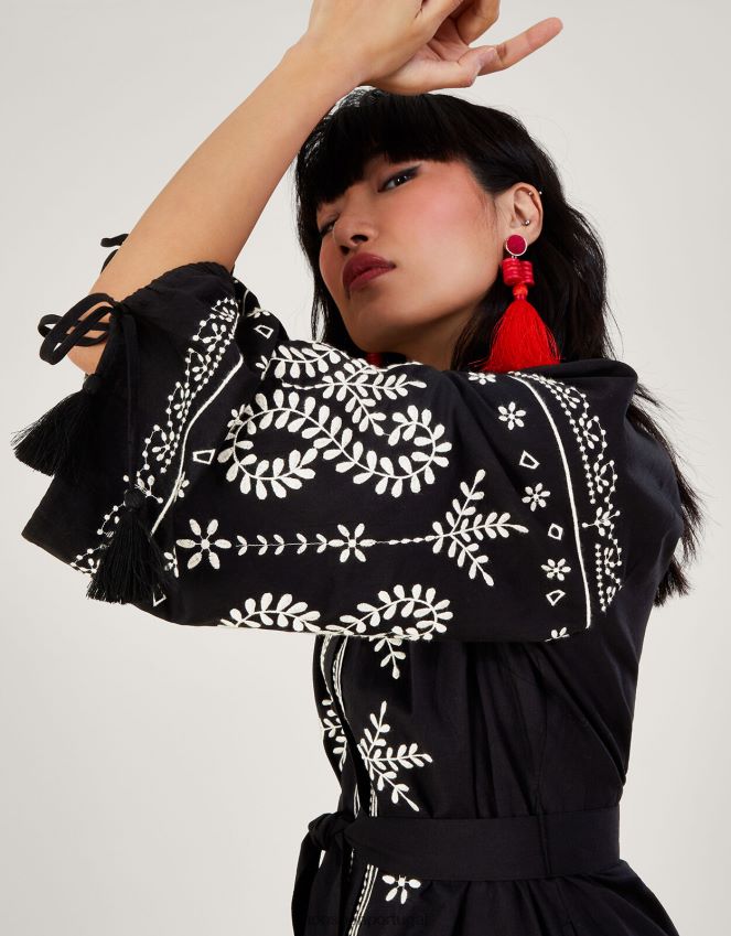 roupas vestido túnica midi bordado Monsoon mulheres preto RPLH8F973