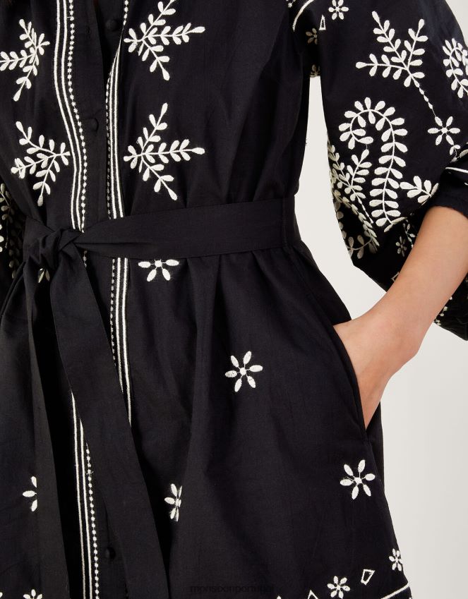 roupas vestido túnica midi bordado Monsoon mulheres preto RPLH8F973