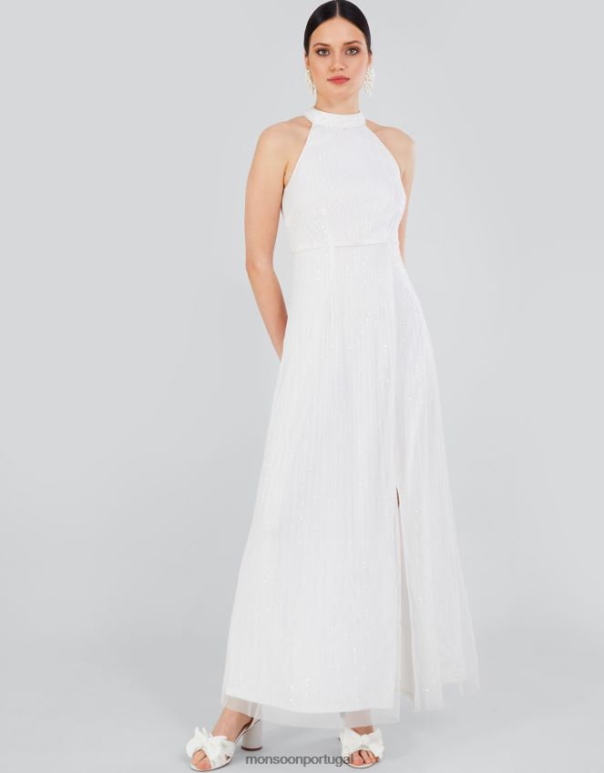 roupas Nikita vestido maxi de noiva com frente única embelezada Monsoon mulheres marfim RPLH8F559