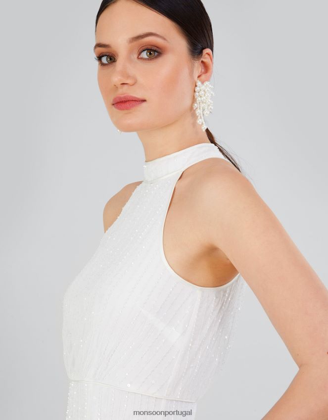roupas Nikita vestido maxi de noiva com frente única embelezada Monsoon mulheres marfim RPLH8F559