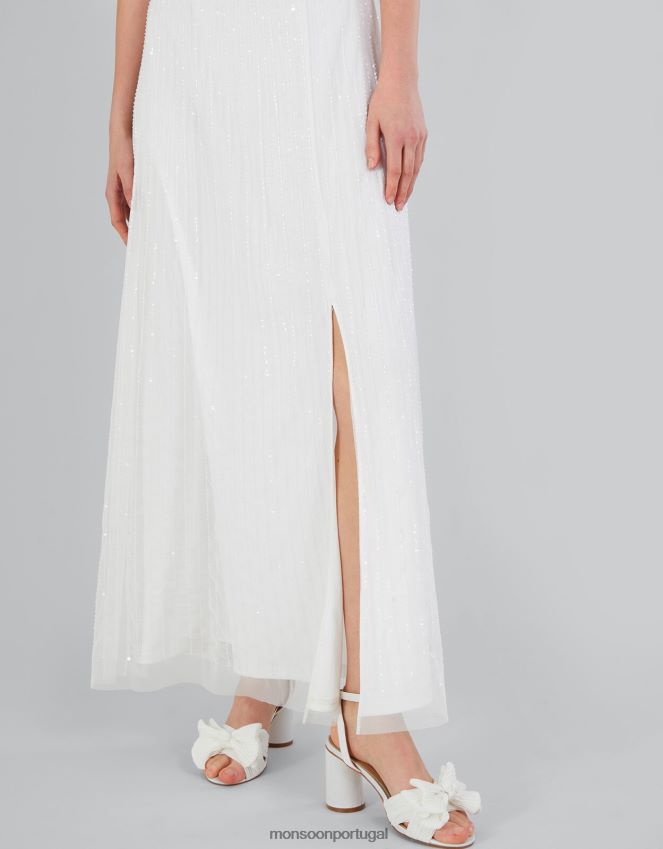 roupas Nikita vestido maxi de noiva com frente única embelezada Monsoon mulheres marfim RPLH8F559