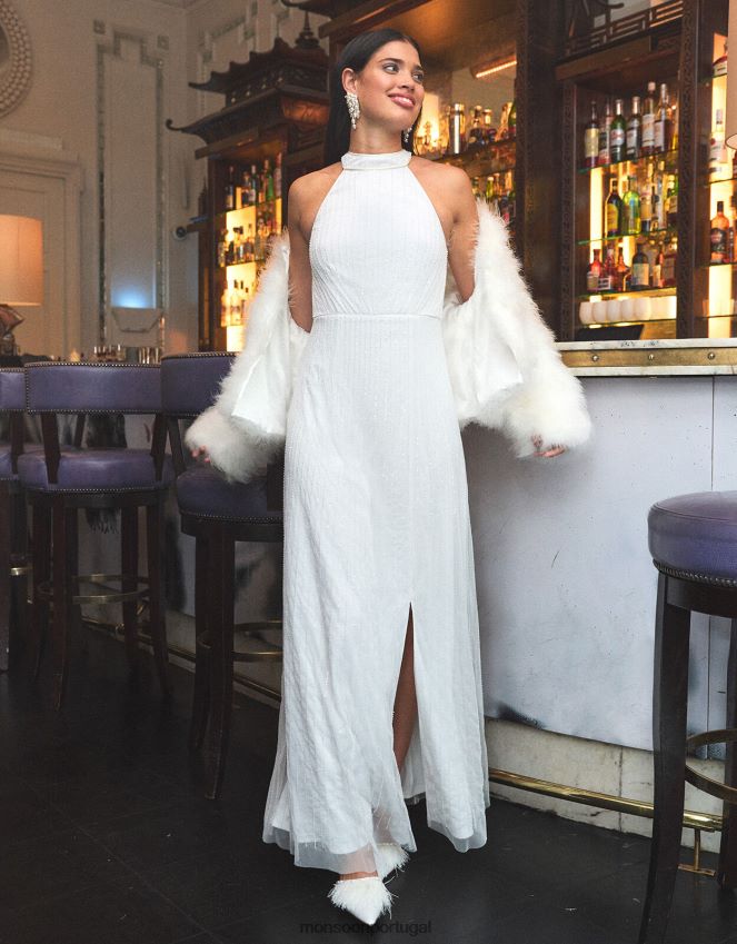 roupas Nikita vestido maxi de noiva com frente única embelezada Monsoon mulheres marfim RPLH8F559