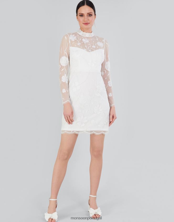 roupas vestido curto bordado krystyna Monsoon mulheres marfim RPLH8F391